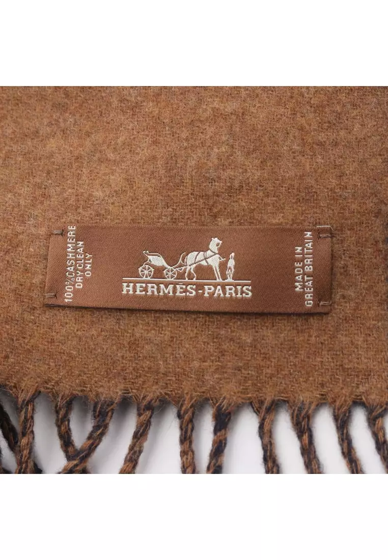Pre-Loved Hermès Kazak Chevron Scarf cashmere Brown Navy