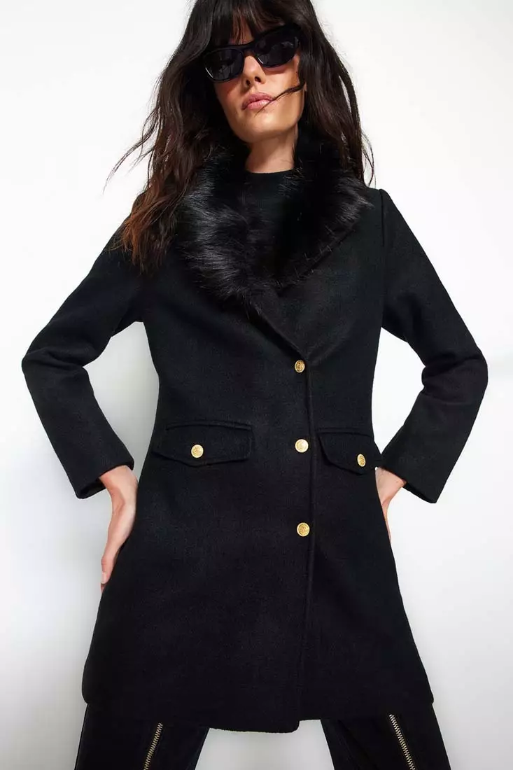 Faux Fur Collar Detail Coat