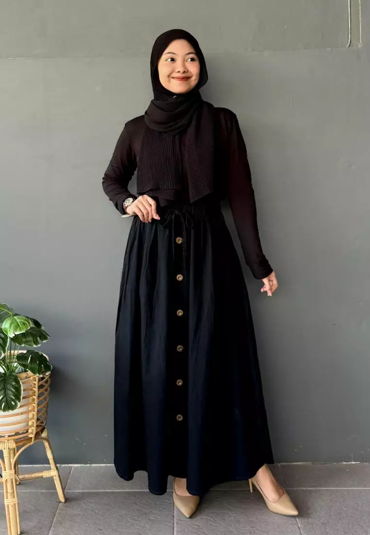 Vanya Denim Flare Skirt (Rok Panjang Muslim Wanita A-Line) Fit BB 95 kg