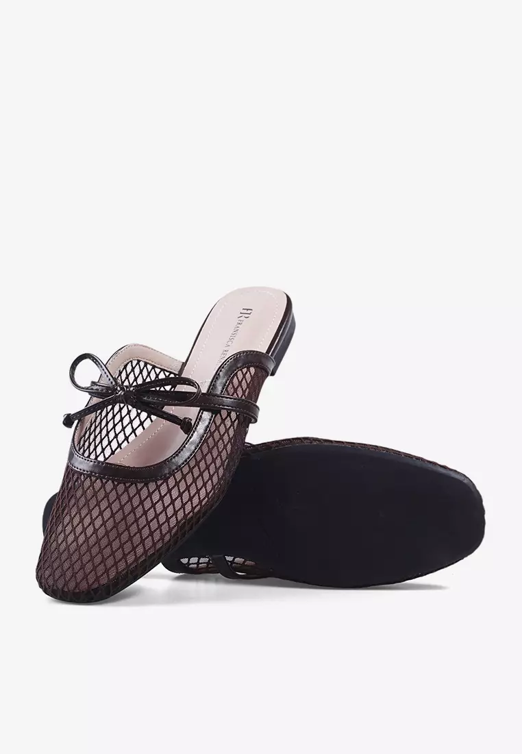 Flatshoes Mules Jaring Transparan Ringan L.Kalea Coffee