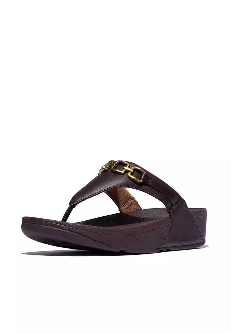 FitFlop LULU Square-Chain Leather Toe-Post Sandals - Plumberry (E1I-C88)