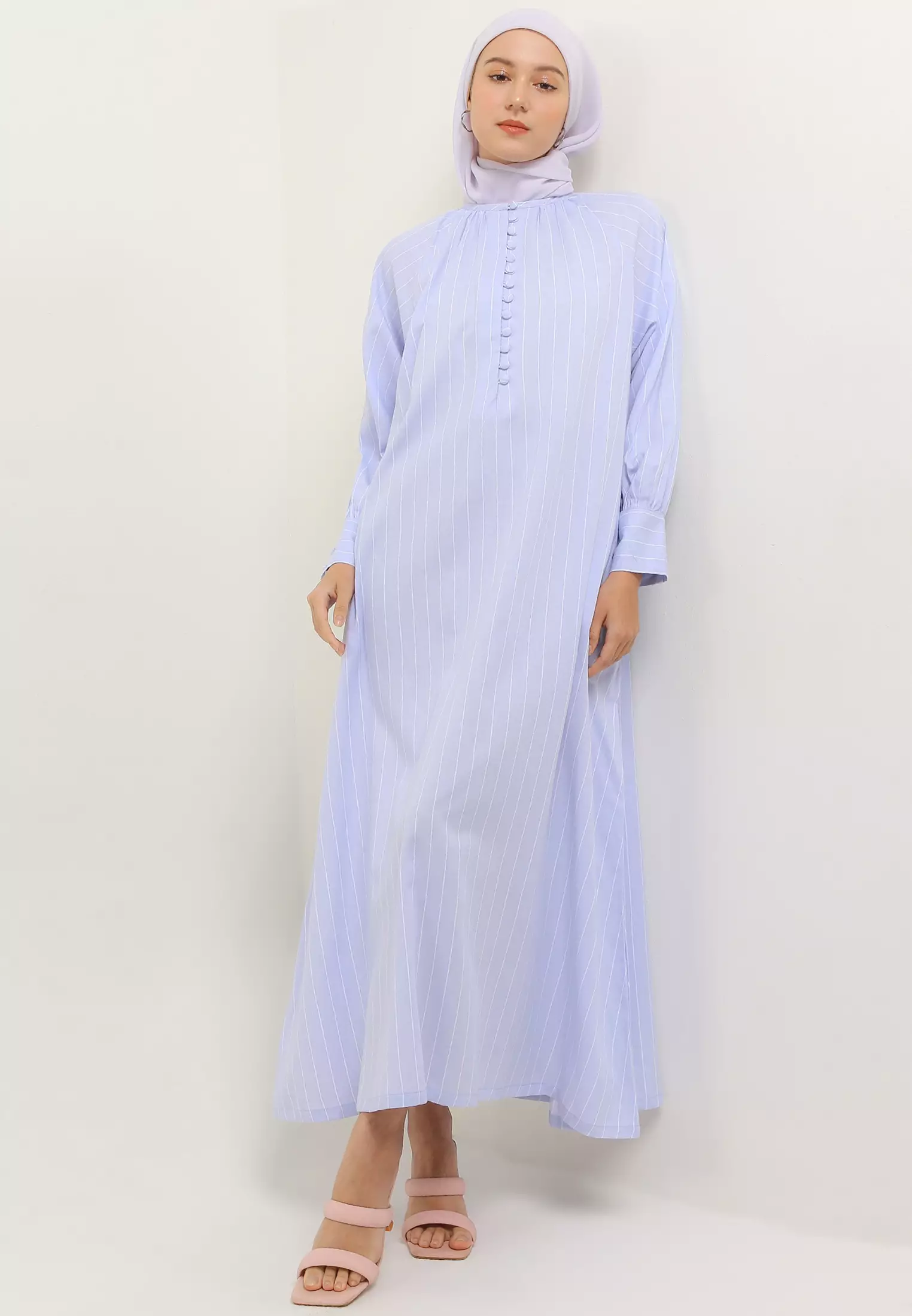 MFMW Alimah Dress Gamis Baby Blue Motif Salur