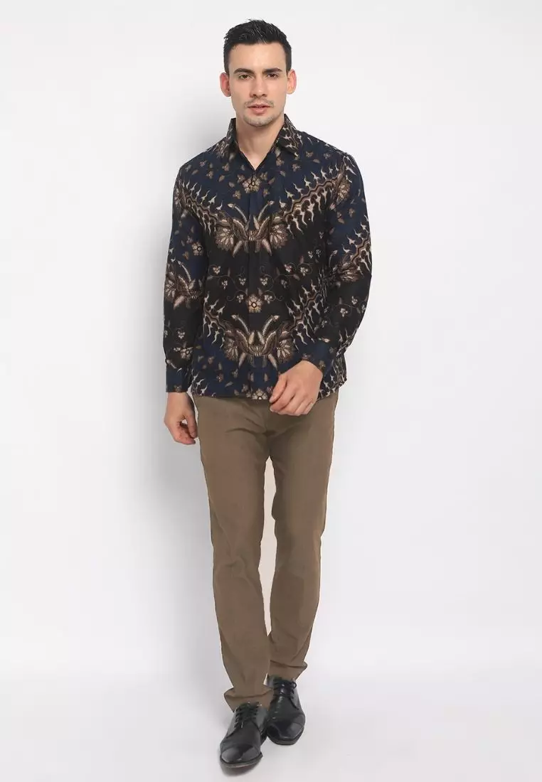 Kemeja Batik Pria Premium Slimfit Elegant Modern Lengan Panjang Gelung Navy