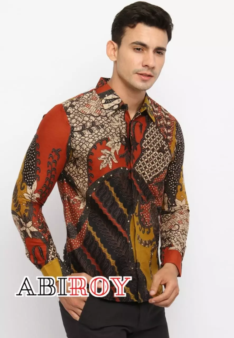 Kemeja Batik Pria Premium Slimfit Elegant Modern Lengan Panjang Basudewa Oranye