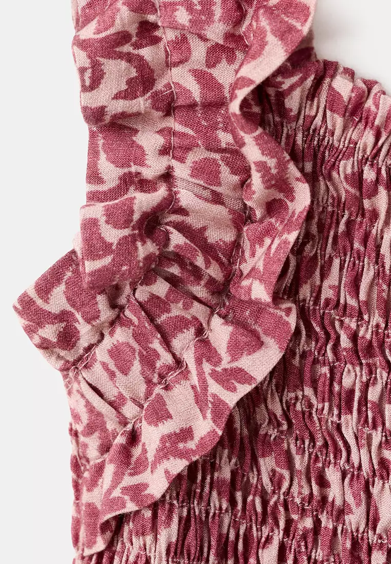 皺褶印花連身褲