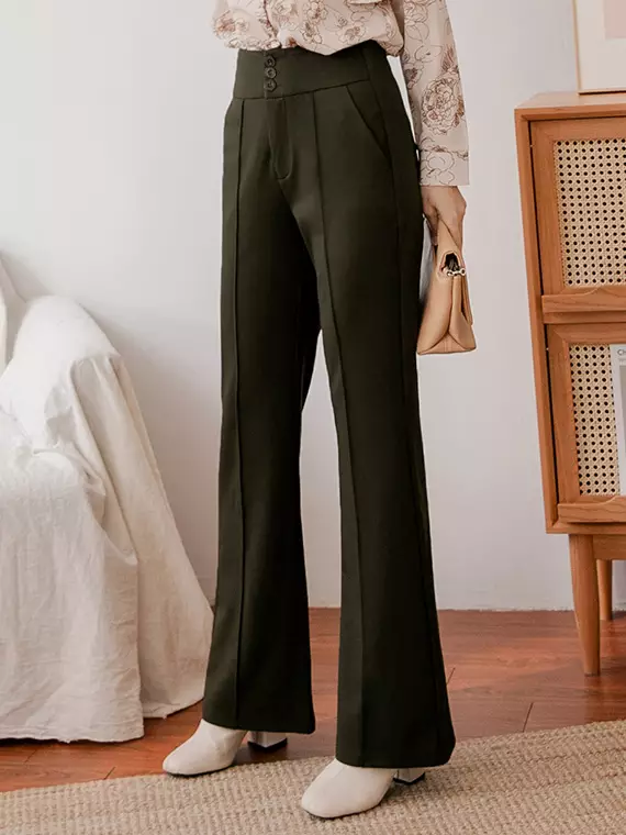 Buy OBSTYLE Small Waist Precision Series．Wide Waistband Tummy-Control Slim  Flared Floor-Length Pants《BA6451》 Online