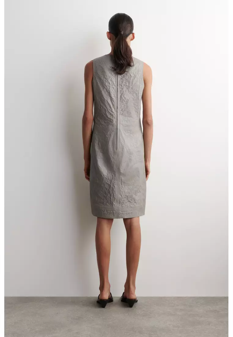 leather tube dress Asymmetrical Pleated Tube Faux Leather Dress main image 1