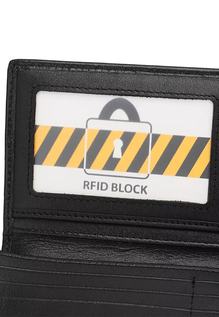 Men's Genuine Leather RFID Blocking Fortune Long Wallet (Genuine 皮具錢包) - 黑色