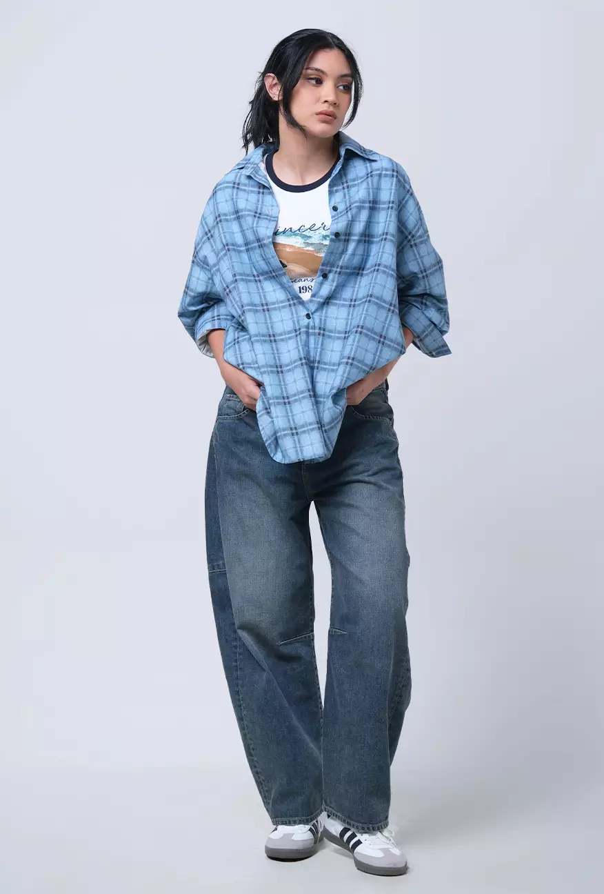 Kemeja Wanita Alanza Blue Black