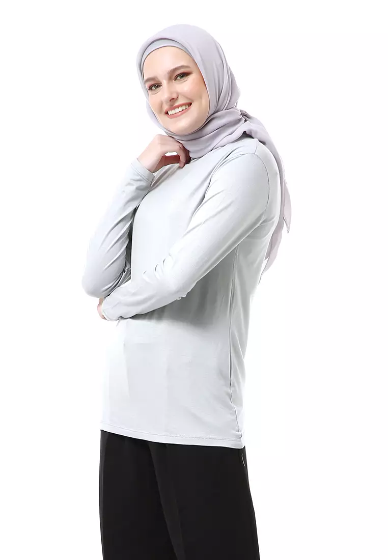 Zlora Manset Atasan Wanita Motif Polos Long Sleeve Reguler Fit - Silver