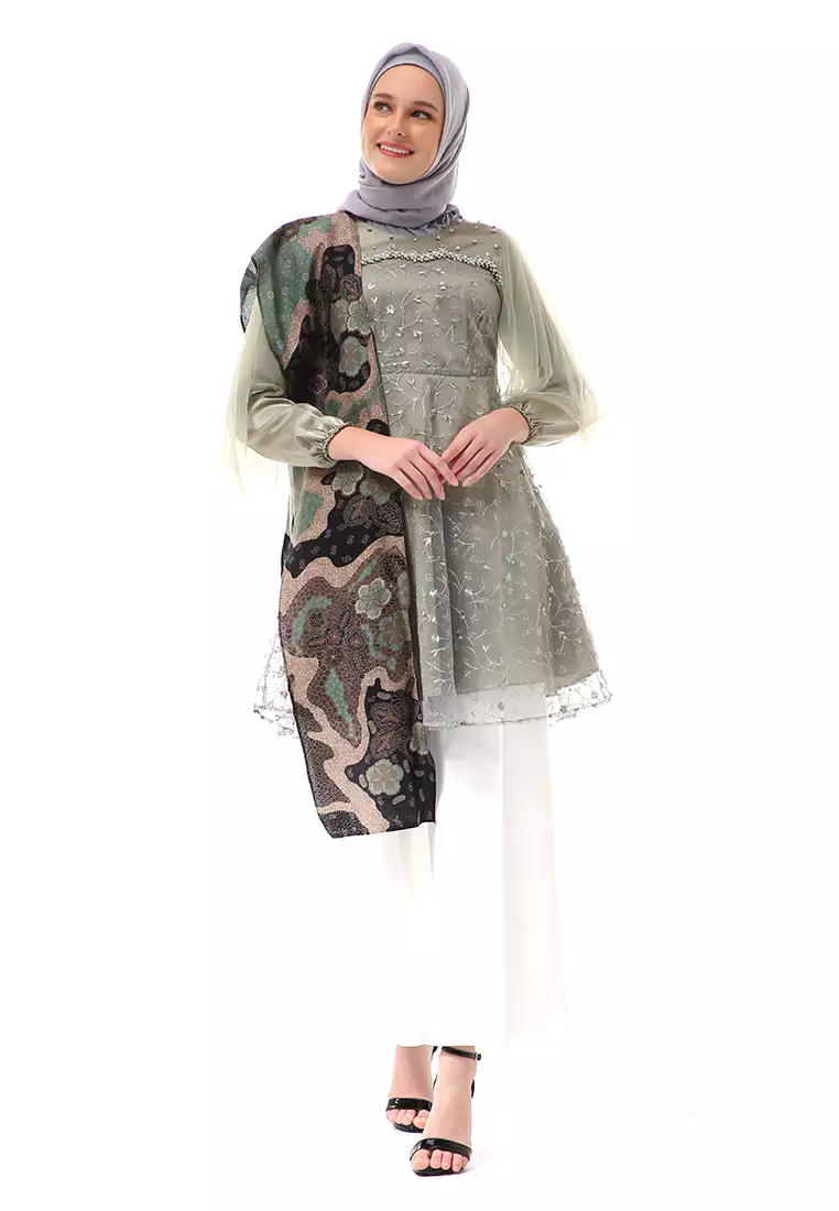 Ivona Long Tunik Motif Batik Atasan Wanita Series Couple Regular Fit - Sage Green