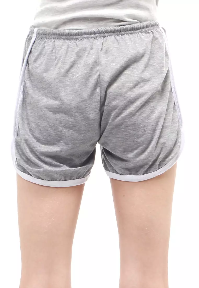 Jevera Hot Pants Detail List Motif Solid Fashion Wanita Relaxed Fit - Abu Muda