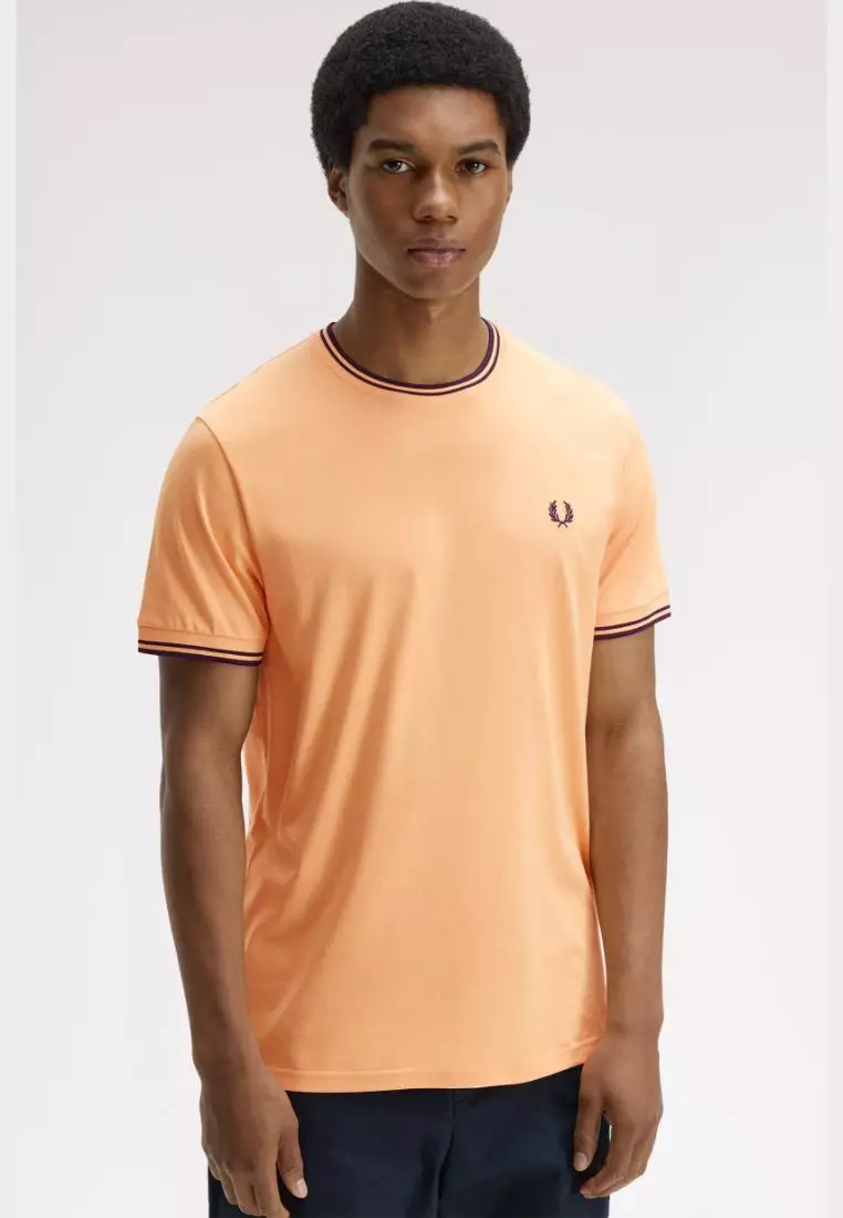 Fred Perry M1588 Twin Tipped T-Shirt (Peach / French Navy / French Navy)