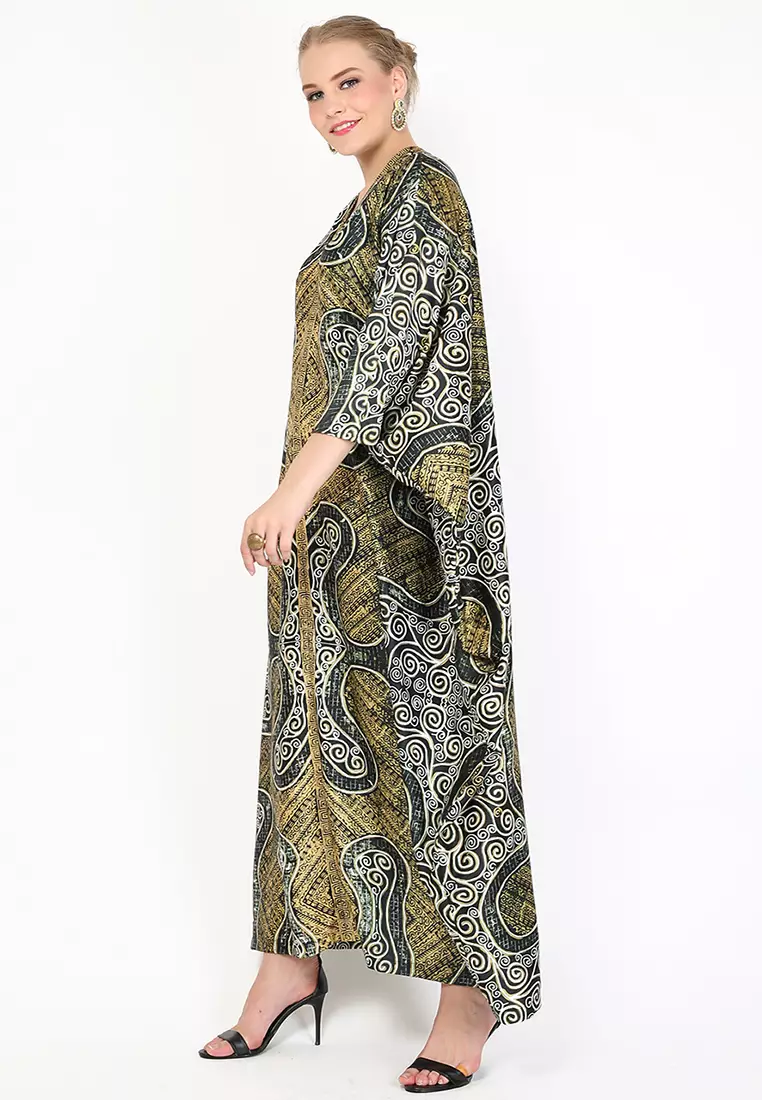 Kanzi Exclusive Long Sleeve Batik Kaftan Olive Brown