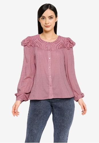 ONLY pink Ellie Long Sleeves Embroidered Top 374D8AA47D6C6DGS_1