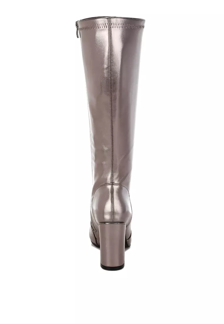 Metallic Pleather Long Boots in Pewter