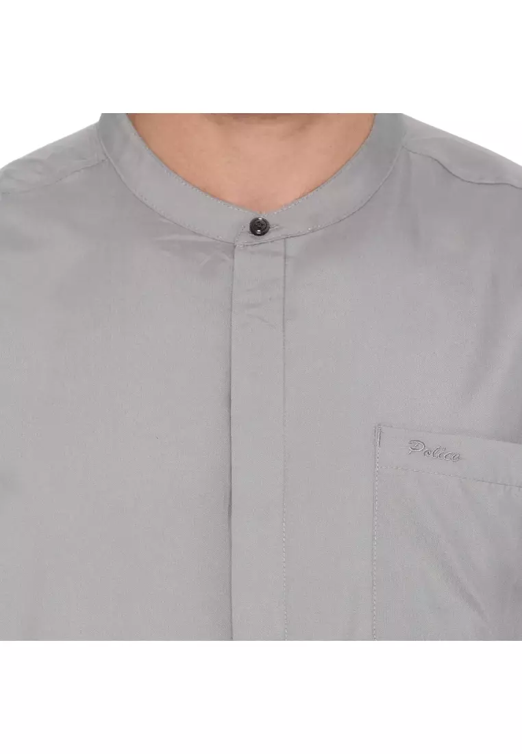 POLICE Kemeja Koko Polos Cotton Soft Grey Regular Fit Lengan Panjang Pria