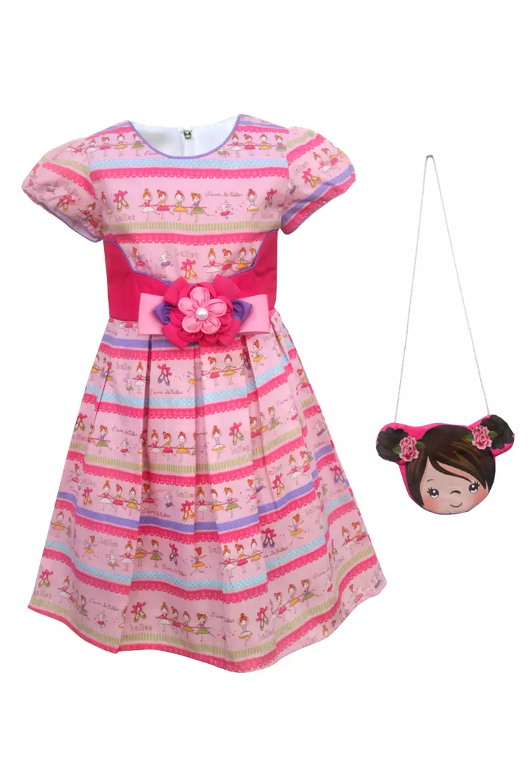 Two Mix Baju Anak Perempuan Bahan Katun Printing Balet Usia 1-12 tahun GRATIS Tas LUCU 4157