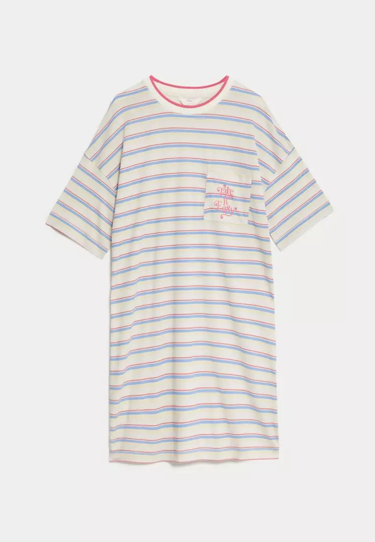 Stripe Slogan Cotton Modal Nightdress