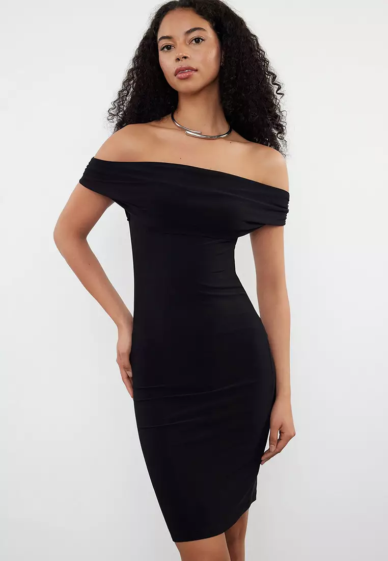 Black Off The Shoulder Fitted Dress Online