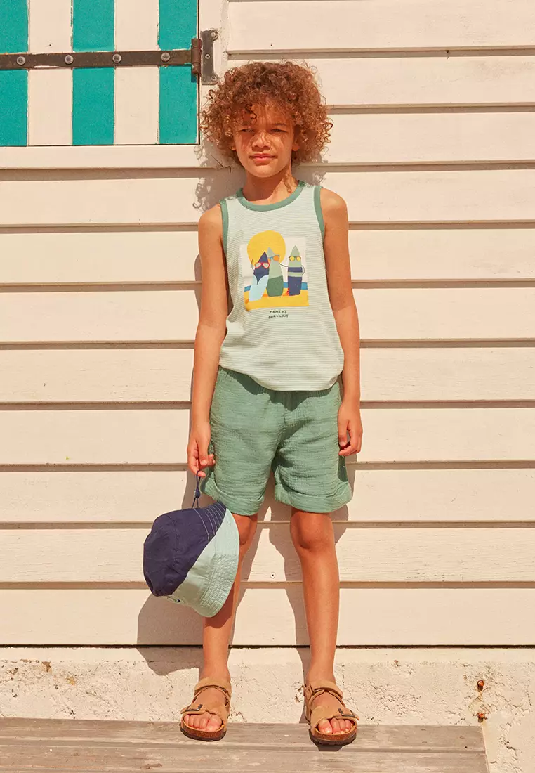 WATER GREEN COTTON GAUZE SHORTS