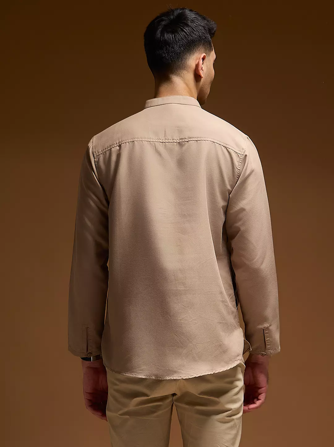 OXCON Kemeja koko Tangan Panjang Collarless Azfar Mocca