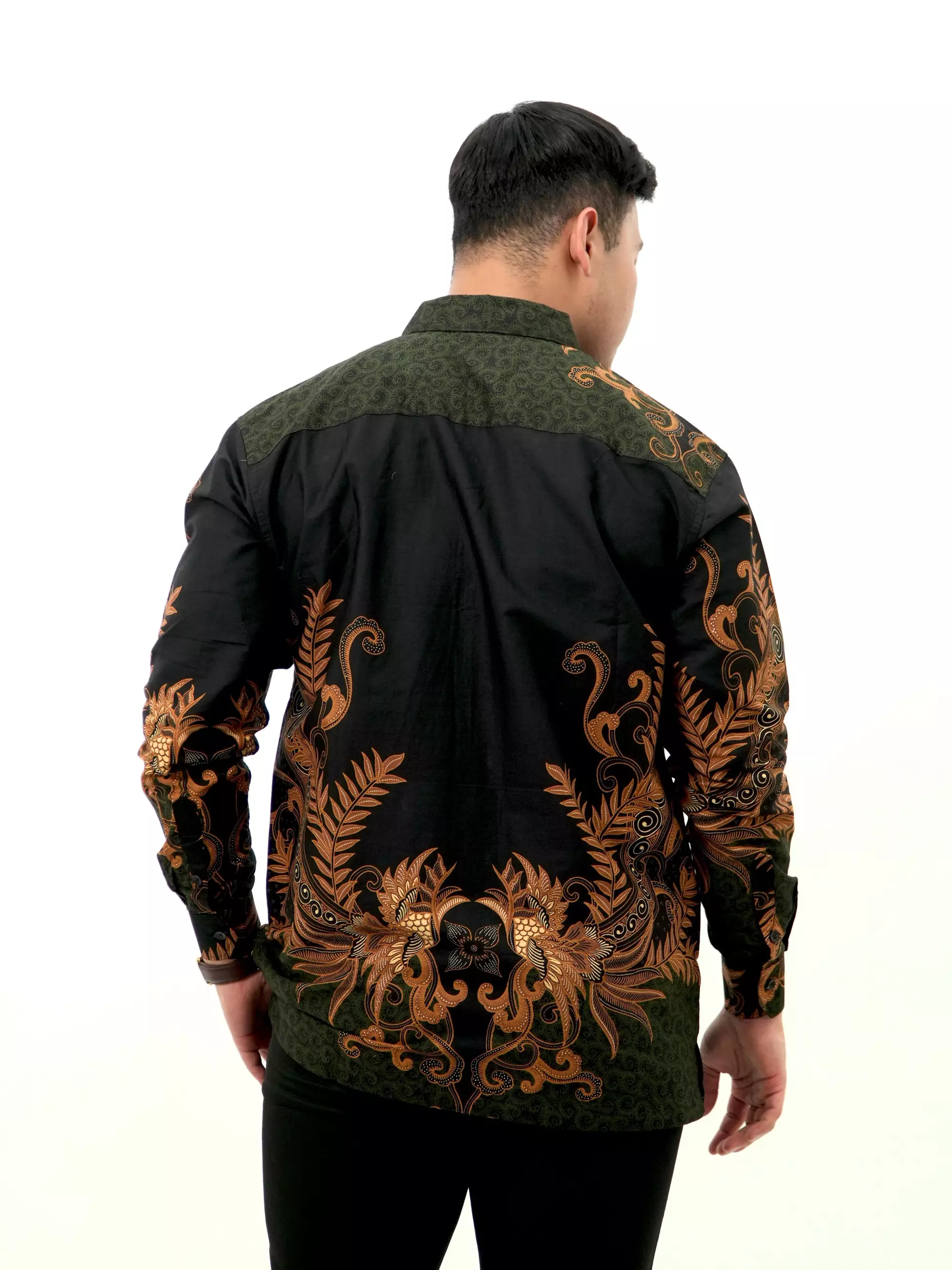 Kemeja Batik Lengan Panjang Hitam Cokelat 16772