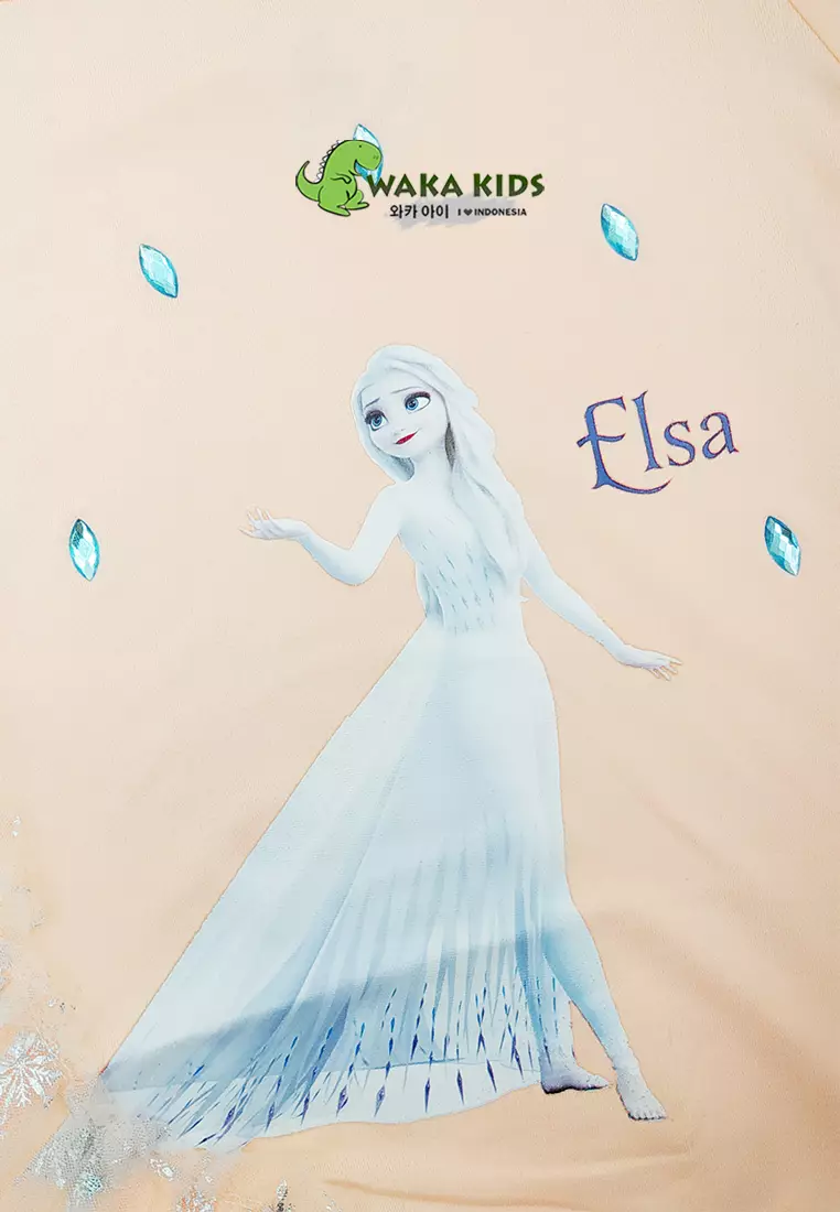 Wakakids Dress Anak Perempuan Lengan Pendek Rumbai Daster Karakter Motif Elsa Frozen 4490 Venrz Pink Peach