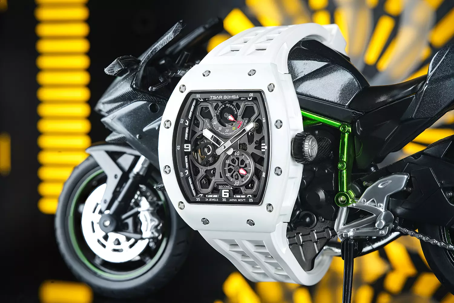 Jam Tangan Pria Tsar Bomba Elemental TB8212C-01 Ceramic Automatic Energy Display Ceramic White Rubber Strap