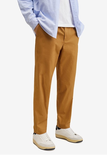 MANGO Man brown Elastic Waist Cotton Trousers 3FE6EAA7A6E2AEGS_1