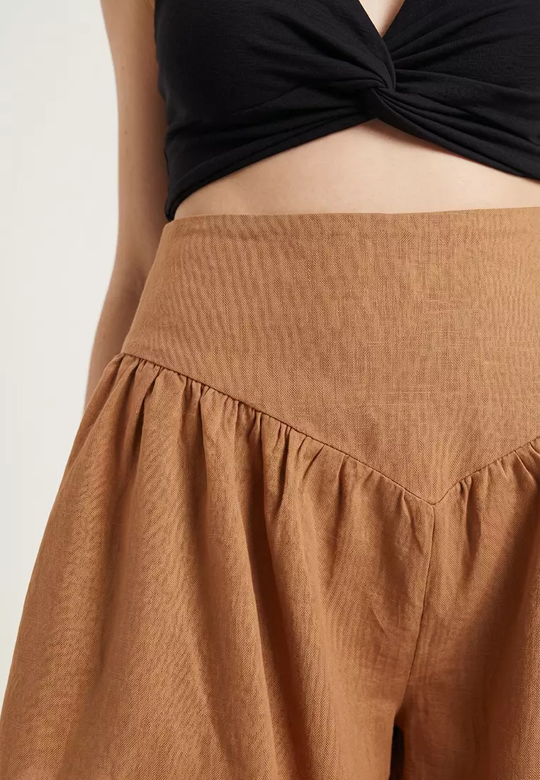 Cinnamon Flared Cotton Flounce Beach Shorts Tbess25Sr00011
