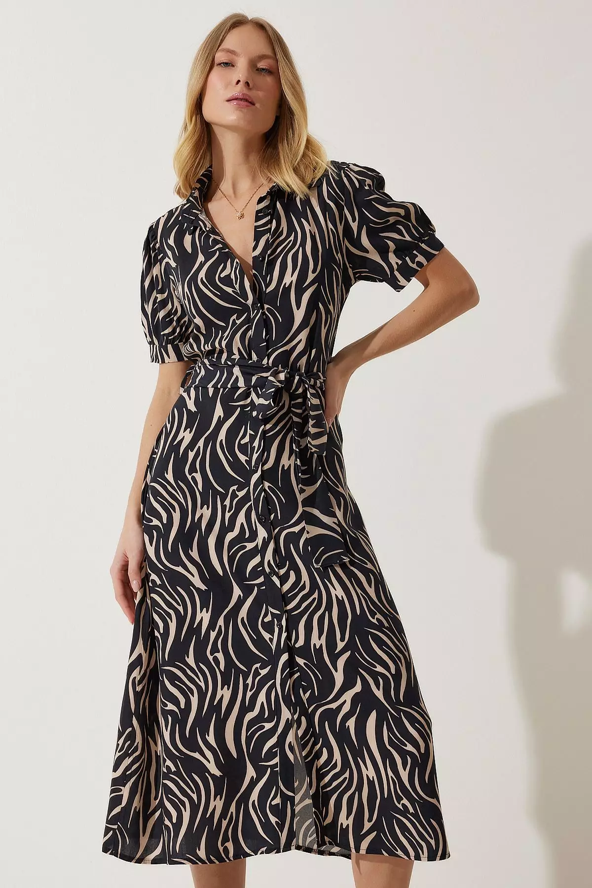 Viscose Pattern Midi Shirt Dress