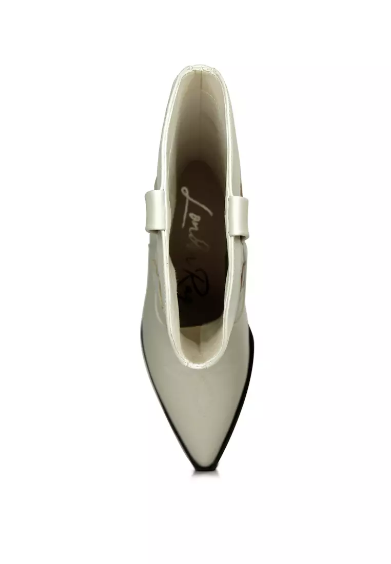 Ecru Embroidered Block Heel Cowboy Boots