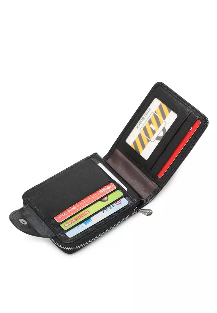 Men's Genuine Leather Zipper Wallet - Black