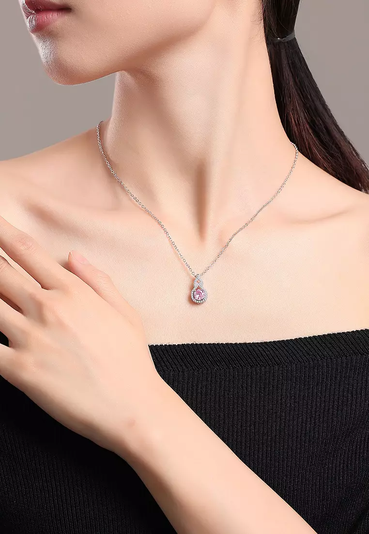 Kalung Wantia Berlian Korea Perhiasan Cewek Zirconia Original Dilapisi Platinum Necklaces pink