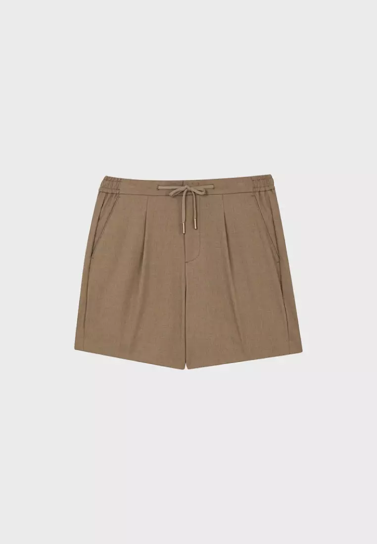 Olive Linen Blend Drawstring Casual Shorts