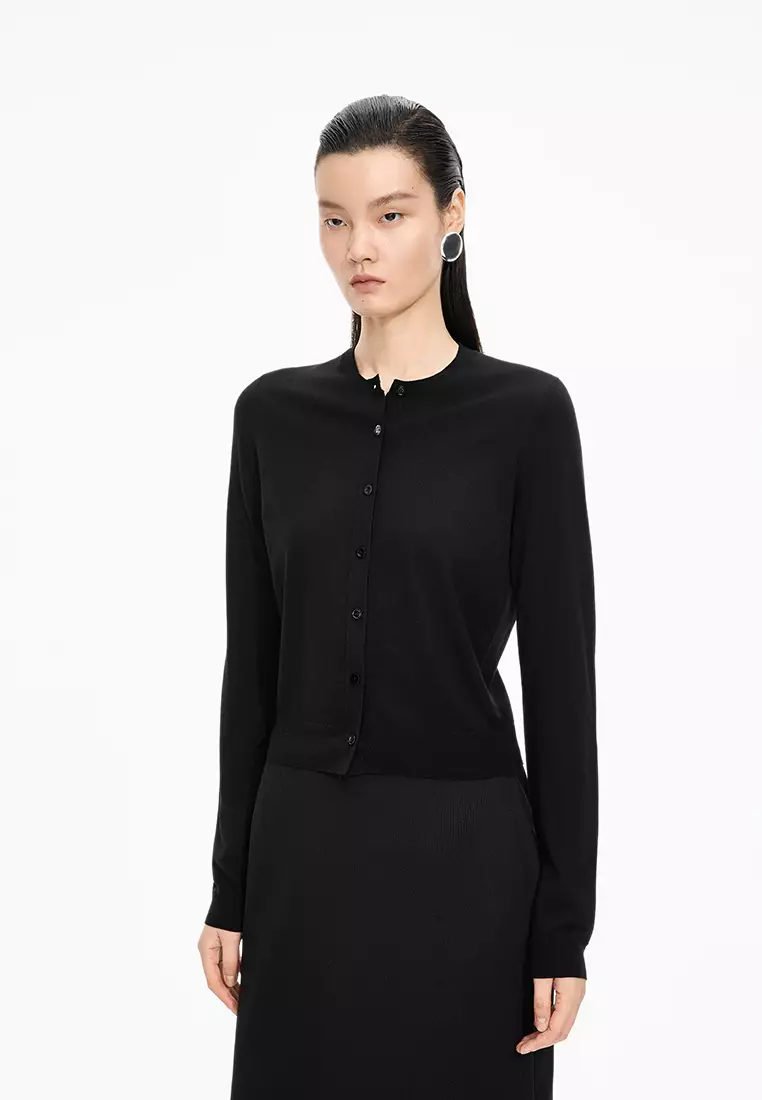 巴素兰羊毛修身短款开襟针织衫