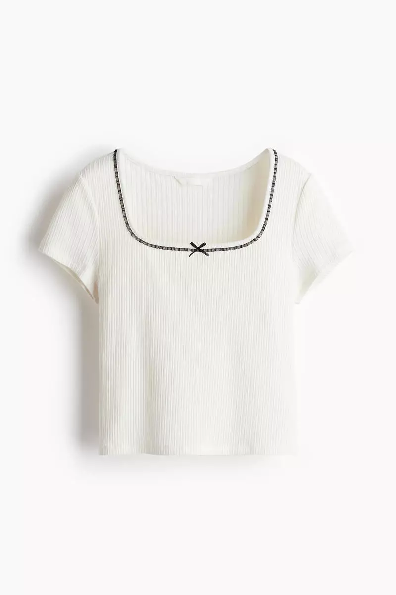 Ribbed square-neck top