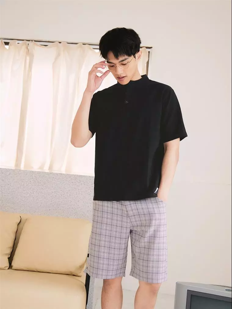 Breathable Cotton-Linen Solid Color Henley Short-Sleeve Top [KL1530]