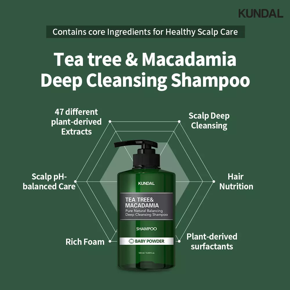 [KUNDAL] Tea Tree & Macadamia Deep Cleansing Shampoo 500ml Baby Powder