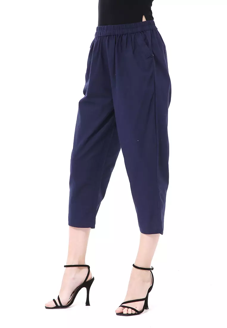 Stella Long Pants Celana Kulot Wanita Korean Style Material Linen ORIGINAL - Navy