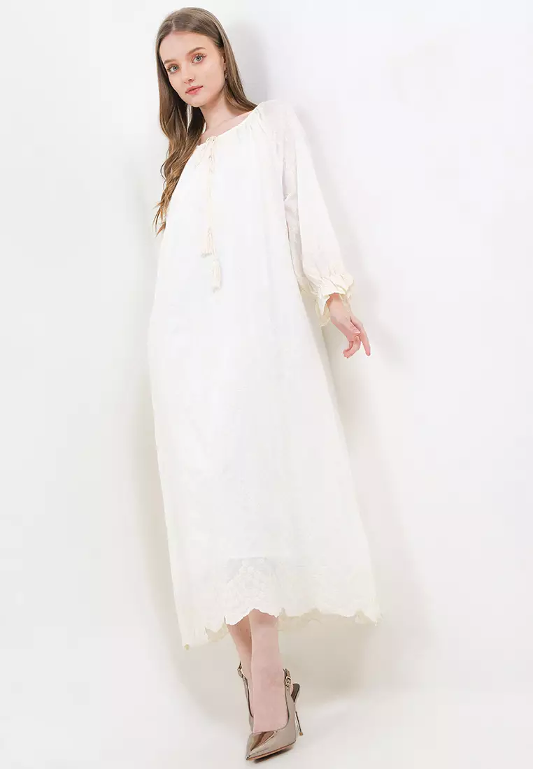 Tassel Detail Full Emb Maxi Dress