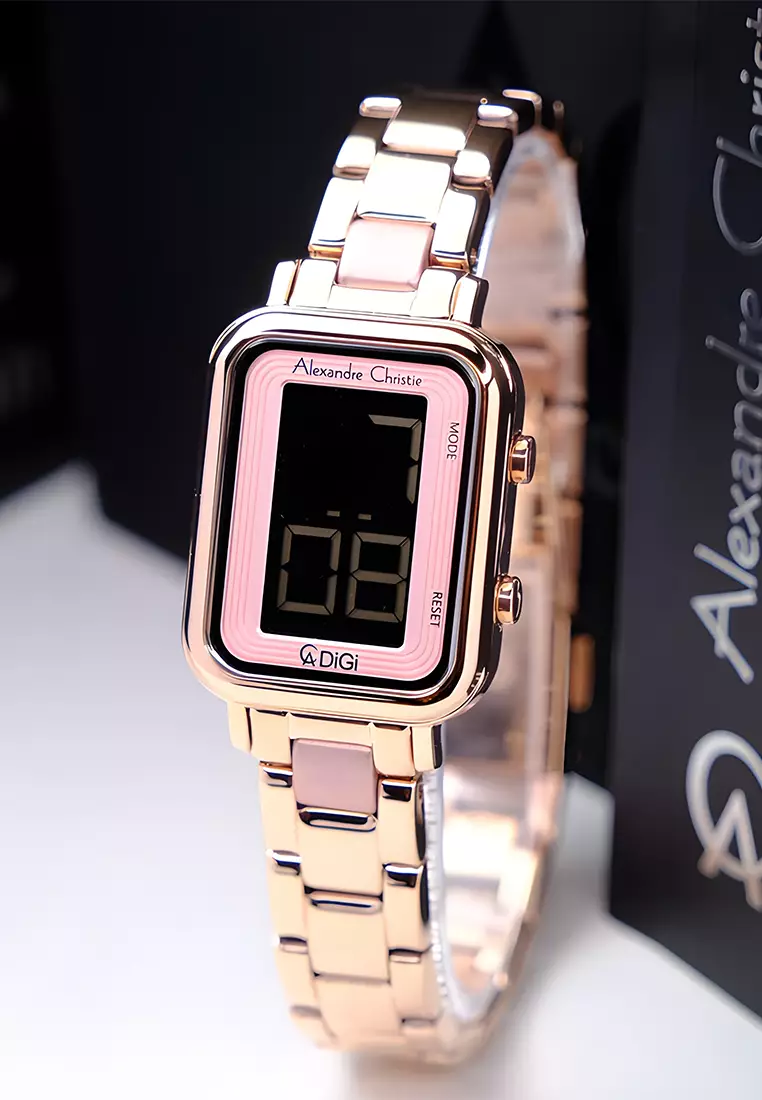 Alexandre Christie DiGi - Jam Tangan Digital Wanita - Rosegold Pink - All Stainless Steel - 9401LHBRGPN