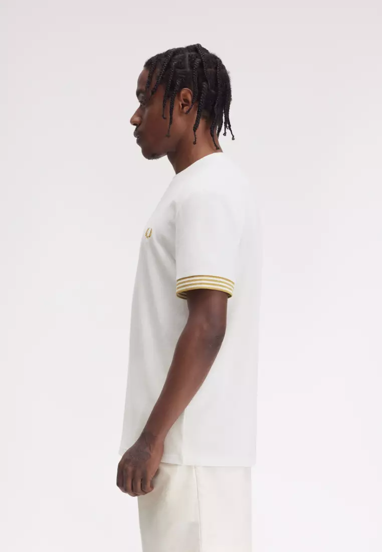 Fred Perry M7707 Striped Cuff T-Shirt (Snow White)