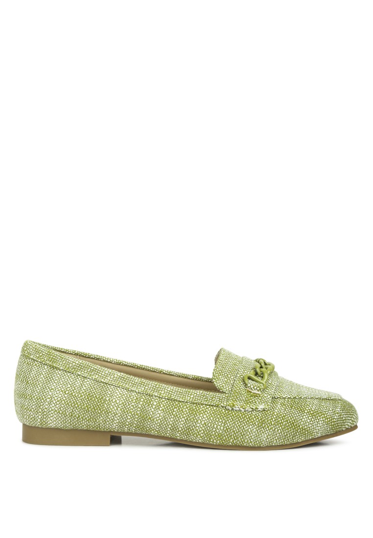 Green Chain Embellished Loafers