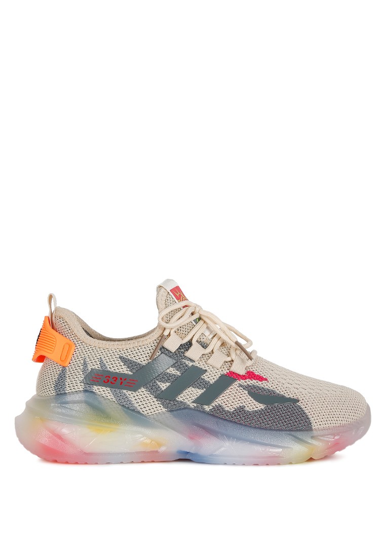 Beige Block-Sole Sneakers