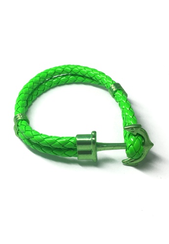 Splice Cufflinks green Grapple Series Bright Green PU Leather Green Anchor Bracelet SP744AC43XFWSG_1