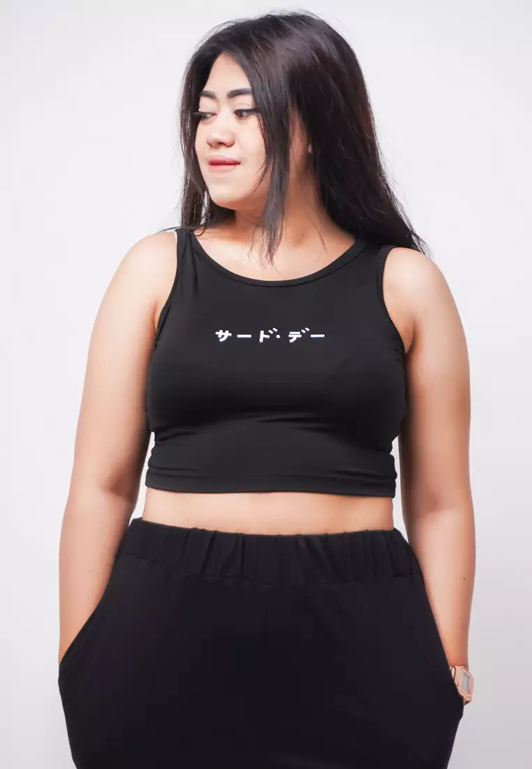 LTE22 TDLA CRTK Crop Tanktop Casual Wanita Katakana Black