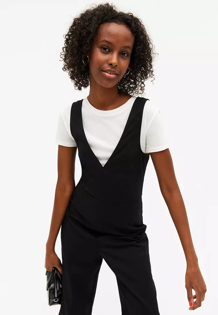 Black dungaree playsuit clearance
