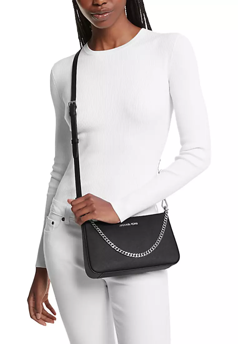 Jet Set Medium Saffiano Leather Crossbody Bag In Black 35S0STVU6L